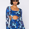 Front View No Cloudy Dayz Long Sleeve Mini Dress in Blue Multi