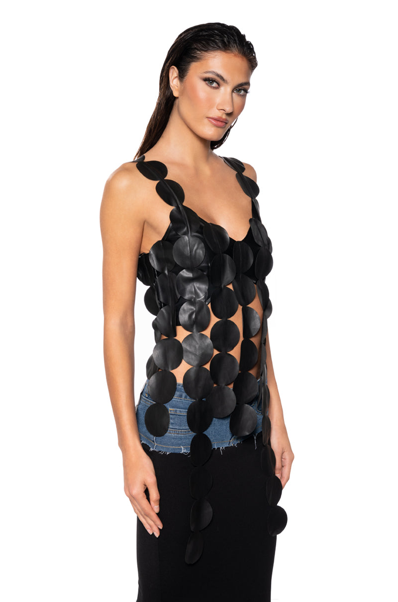 Side View No Disrespect Faux Leather Sleeveless Crop Tank