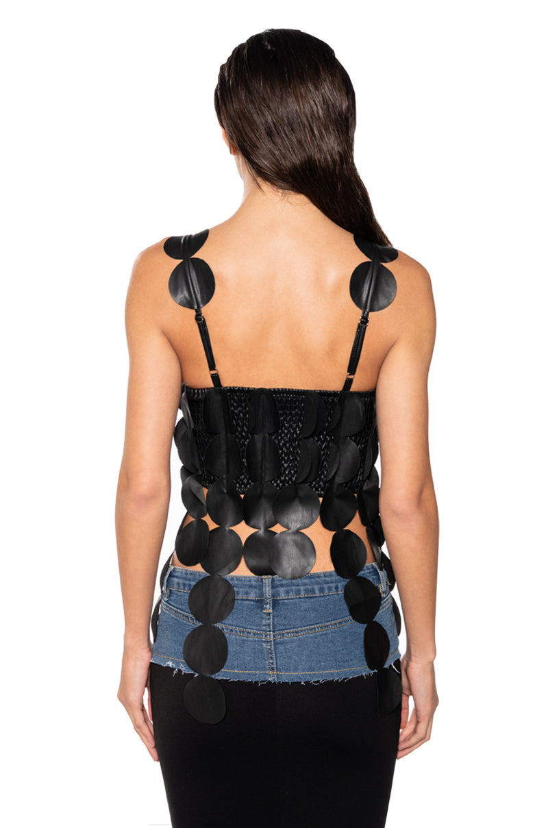 Full View No Disrespect Faux Leather Sleeveless Crop Tank