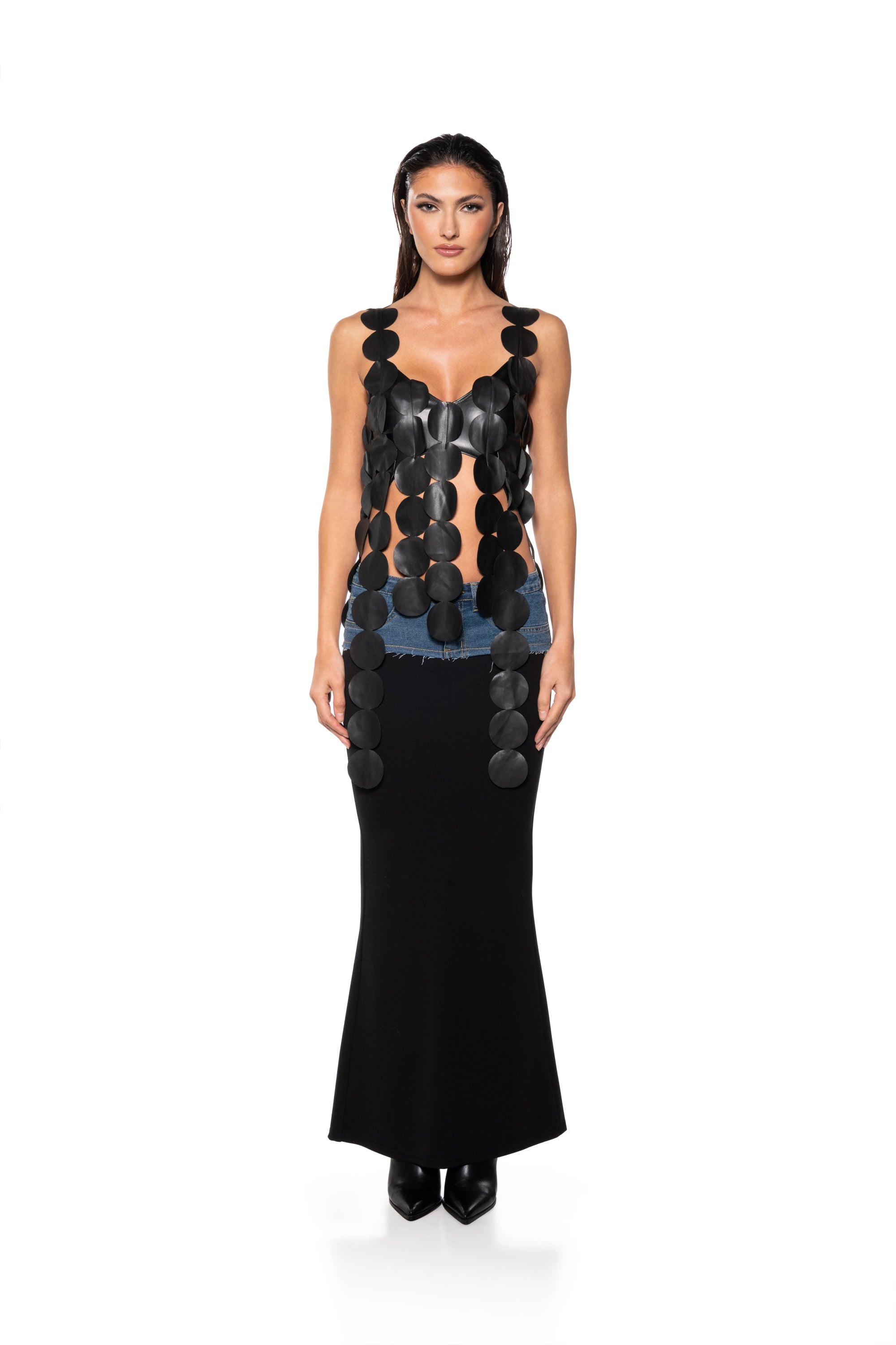 Extra View No Disrespect Faux Leather Sleeveless Crop Tank