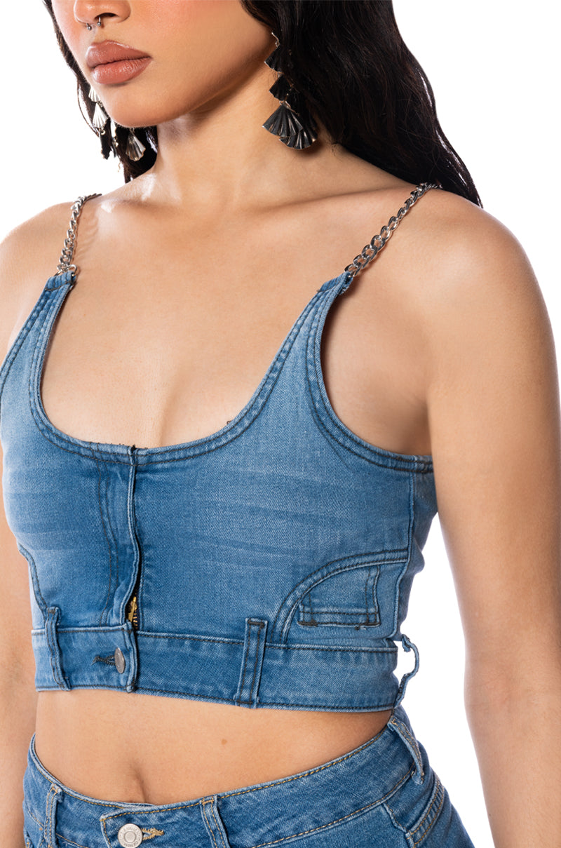 Extra View No Effort Denim Crop Top