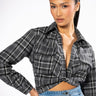 Front View No Fronting Cropped Plaid Top