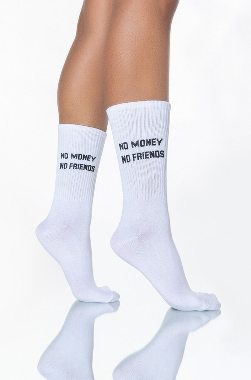 Front View No Money No Friends Socks