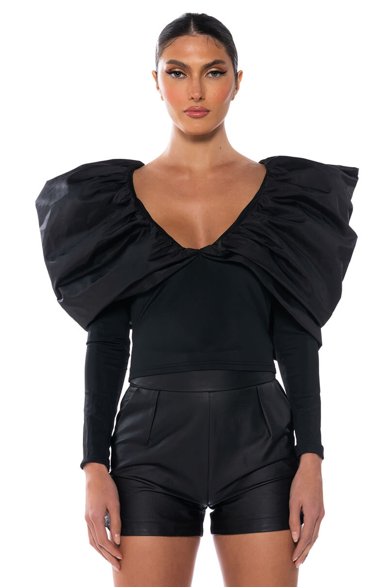 Front View No More Drama Deep V Long Sleeve Blouse