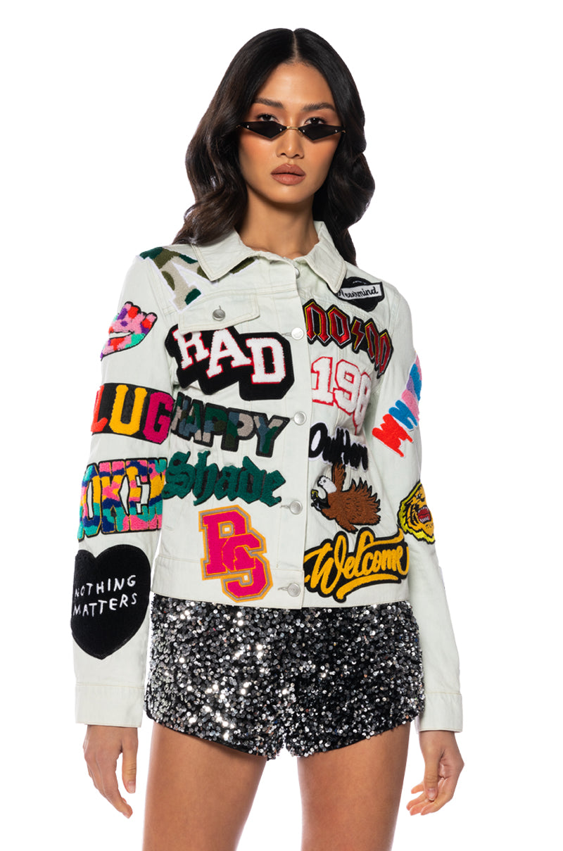 Side View No No Multi Patchwork Denim Jacket