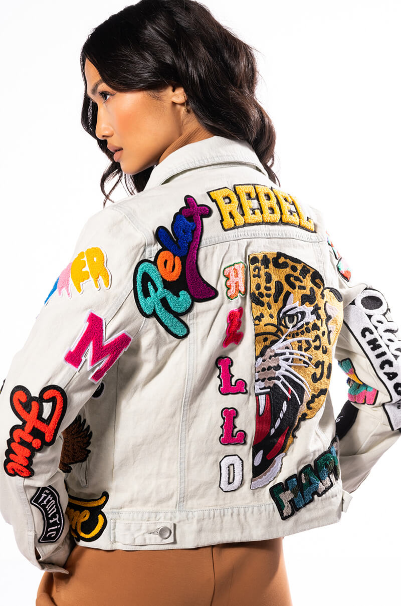 Side View No No Multi Patchwork Denim Jacket