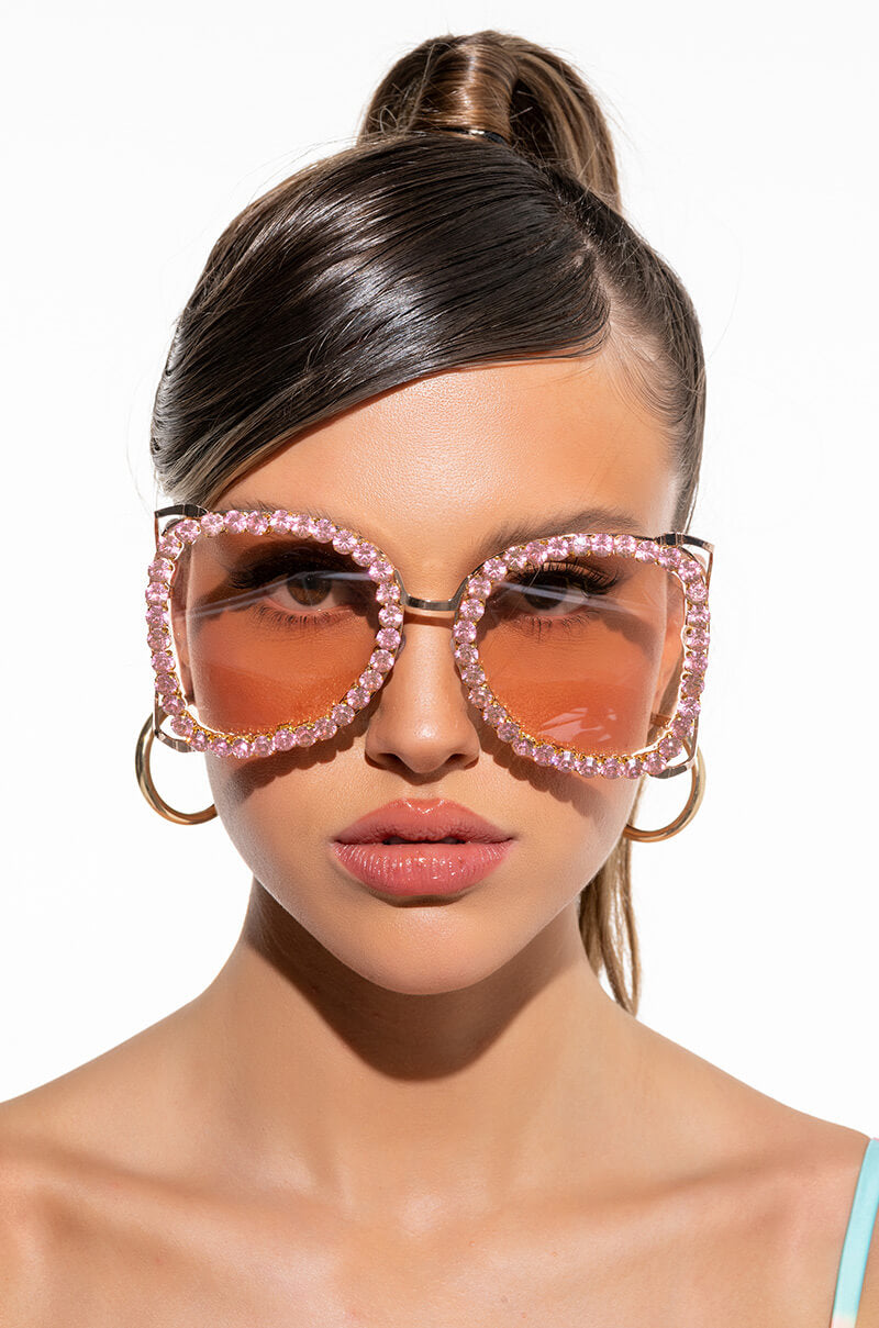 Front View No Shade Oversized Rhinestone Eyewear