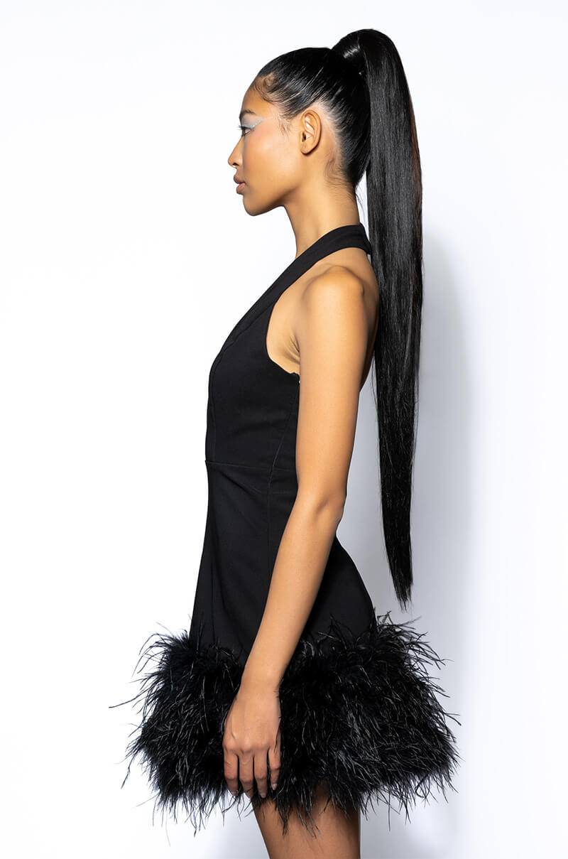 NOEL DEEP V FEATHER TRIM MINI DRESS AKIRA NOEL DEEP V FEATHER TRIM MINI DRESS AKIRA