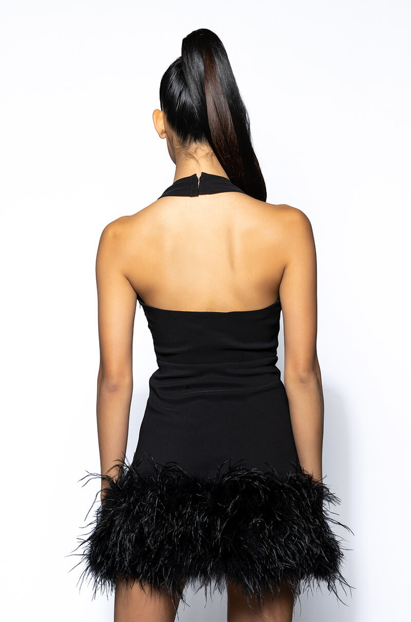 NOEL DEEP V FEATHER TRIM MINI DRESS AKIRA NOEL DEEP V FEATHER TRIM MINI DRESS AKIRA
