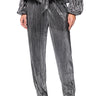 Front View Noel Pleated Metallic Palazzo Pant In Silver