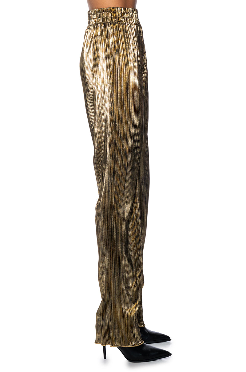 Detail View Noel Pleated Metallic Palazzo Pant 2