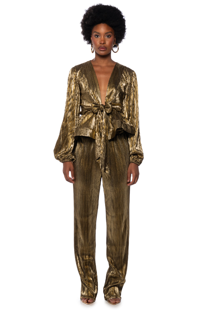 Extra View Noel Pleated Metallic Palazzo Pant 12