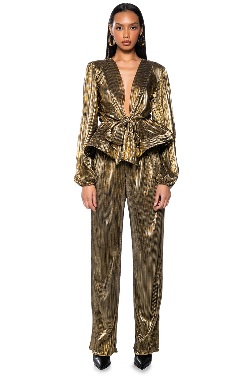 Extra View Noel Pleated Metallic Palazzo Pant 5