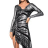 Front View Not A Casual Girl Metallic Knit Asymmetrical Mini Dress