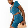 Front View Not In That Way Denim Mini Skirt in Blue