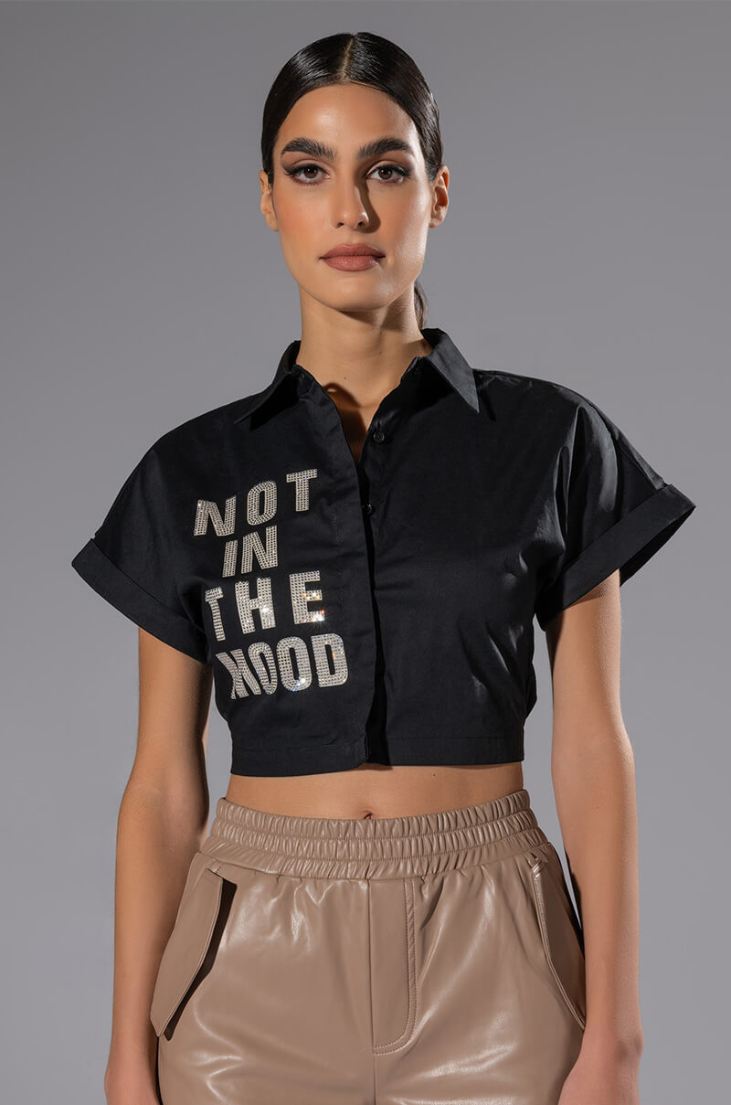 NOT IN THE MOOD CROPPED BUTTON DOWN BLOUSE view 0