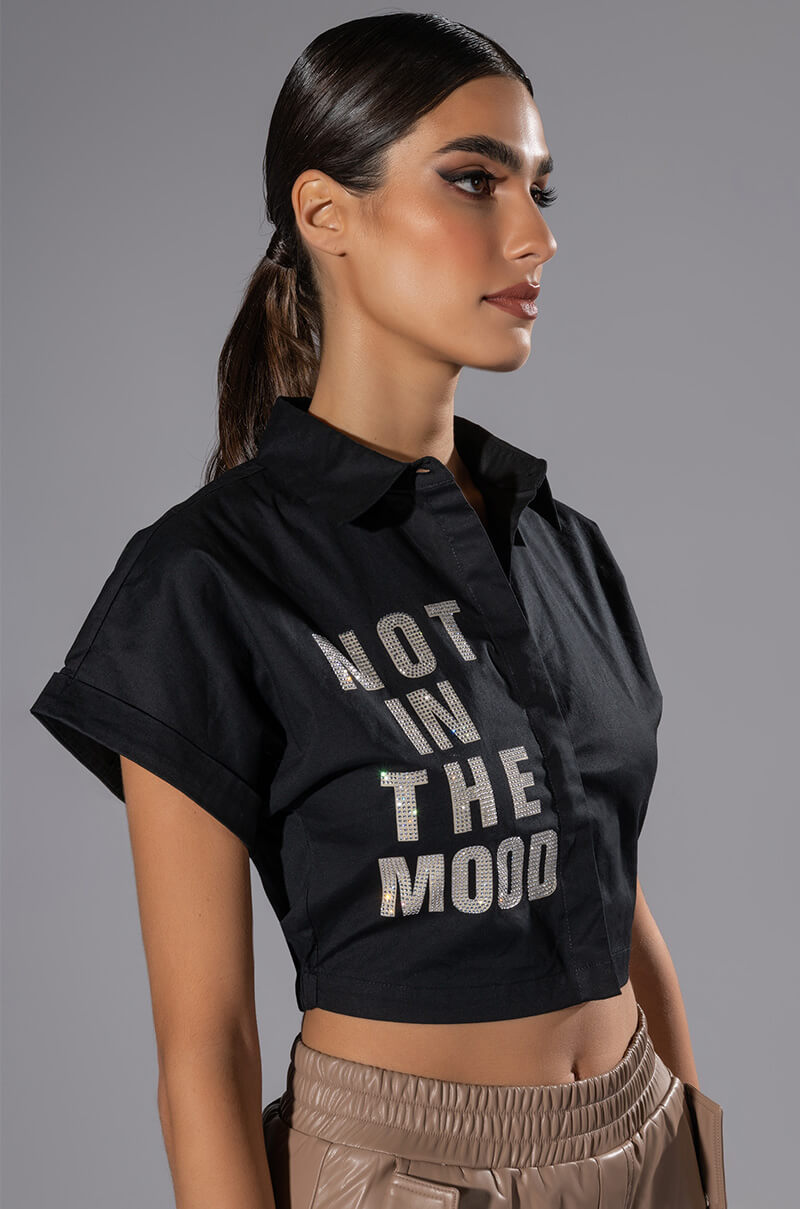 Side View Not In The Mood Cropped Button Down Blouse