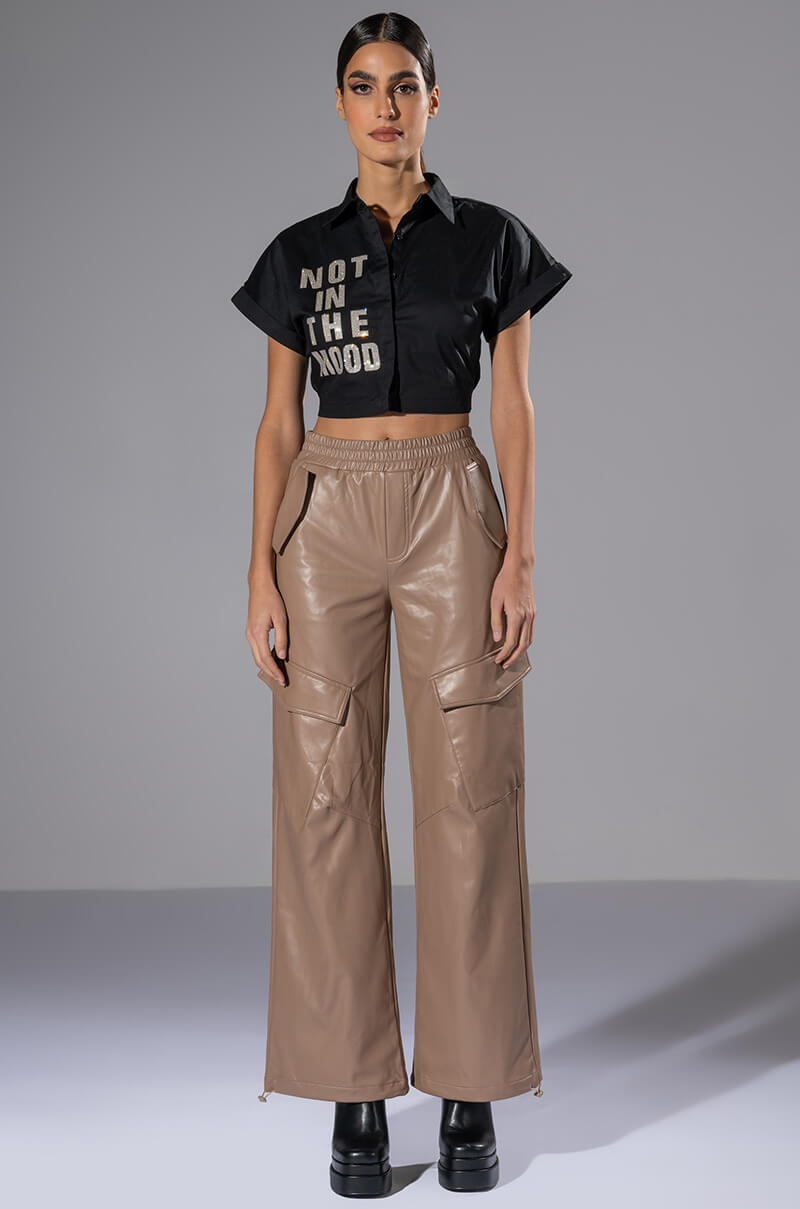 Back View Not In The Mood Cropped Button Down Blouse
