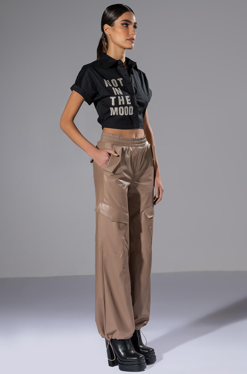 Detail View Not In The Mood Cropped Button Down Blouse