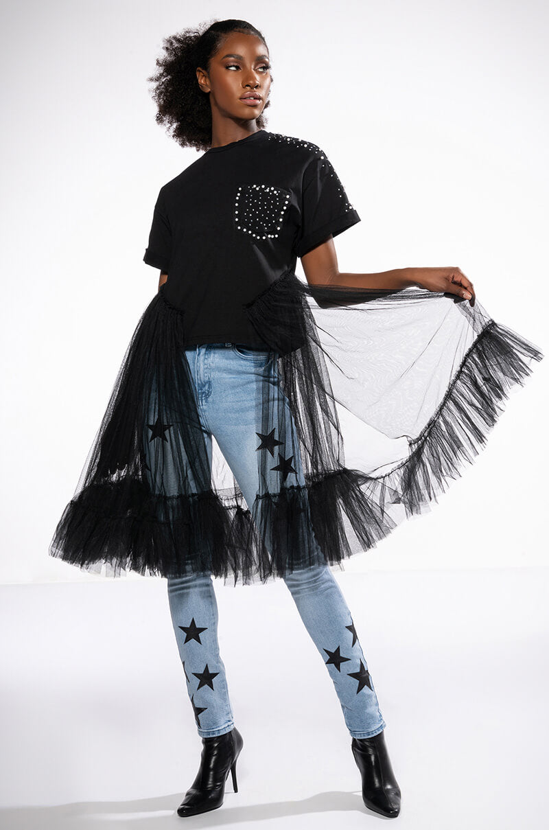 Front View Not In The Mood Oversized High Low Short Sleeve Tshirt view 2