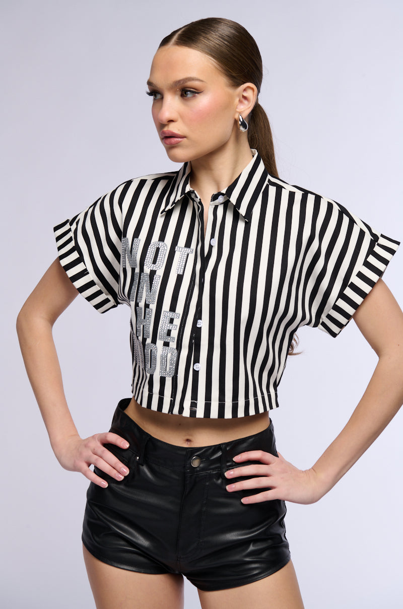 NOT IN THE MOOD STRIPED BUTTON DOWN CROP BLOUSE view 0