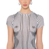 Front View Not Shy Striped Short Sleeve Shirt