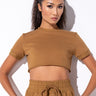 Front View Not So Casual Crop Top in Light Brown