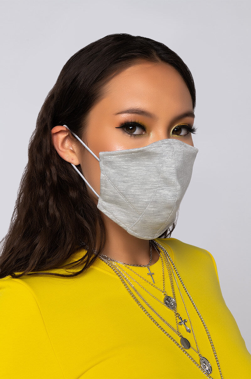 Front View Not Your Basic Bitch Fashion Face Cover in Heather Grey