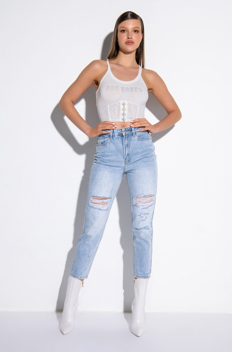 Side View Not Yours Corset Detail Crop Ribbed Tank