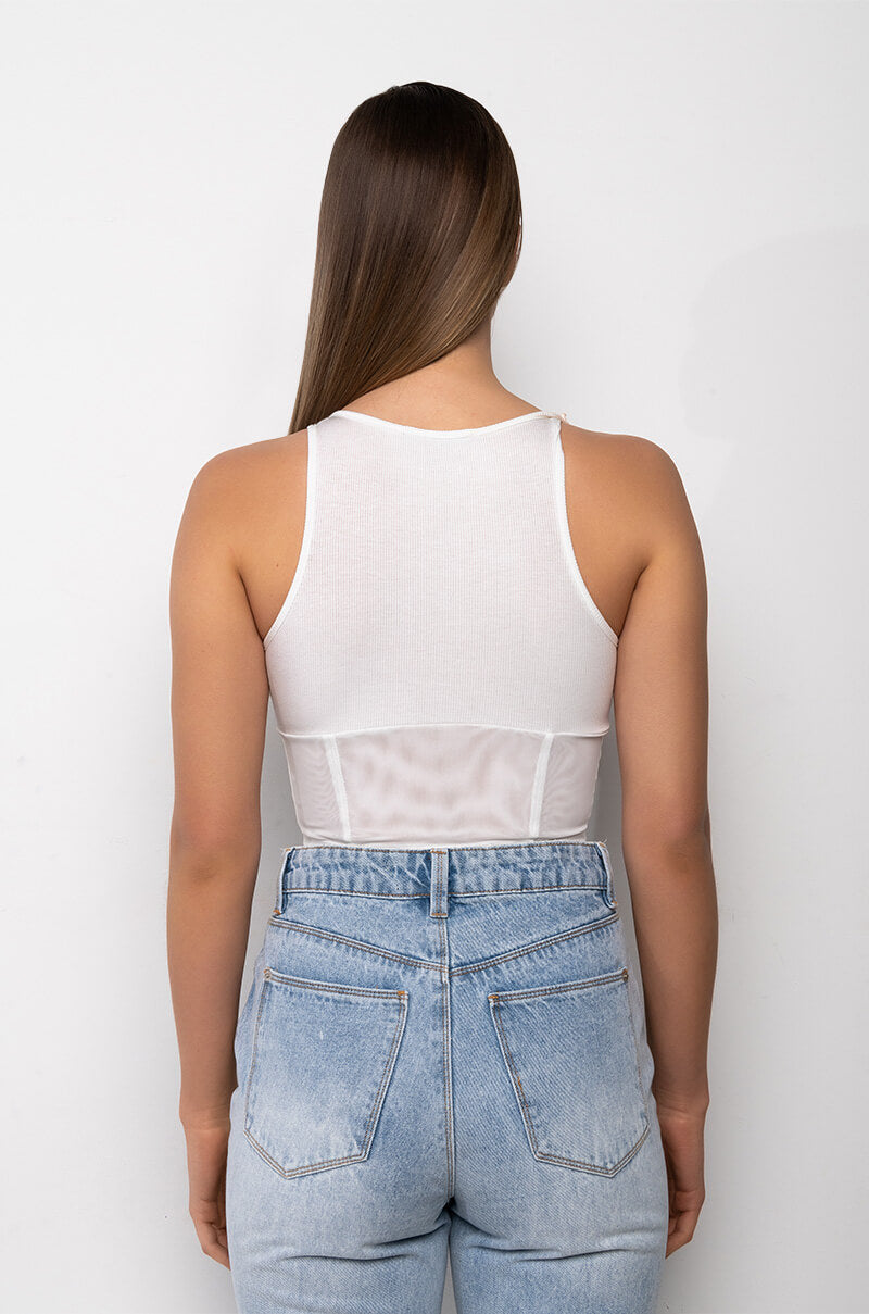 Full View Not Yours Corset Detail Crop Ribbed Tank