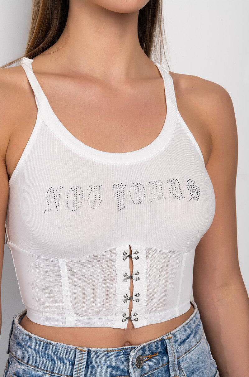 Extra View Not Yours Corset Detail Crop Ribbed Tank