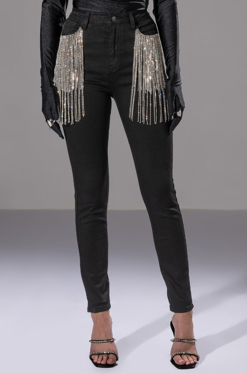 NOTHIN BETTER RHINESTONE POCKET SKINNY JEANS view 0