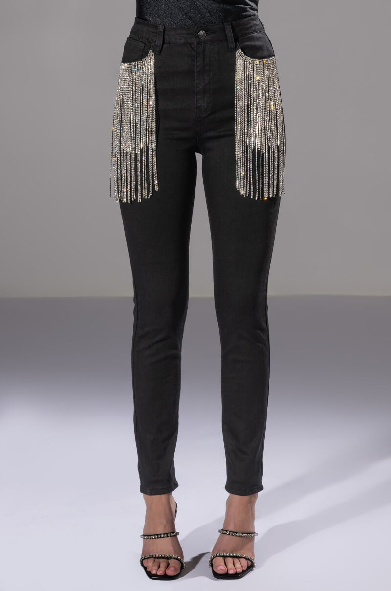 Back View Nothin Better Rhinestone Pocket Skinny Jeans
