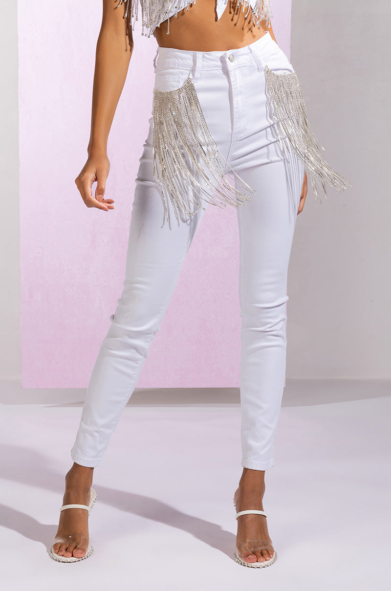 Front View Nothin Better Rhinestone Pocket Skinny Jeans