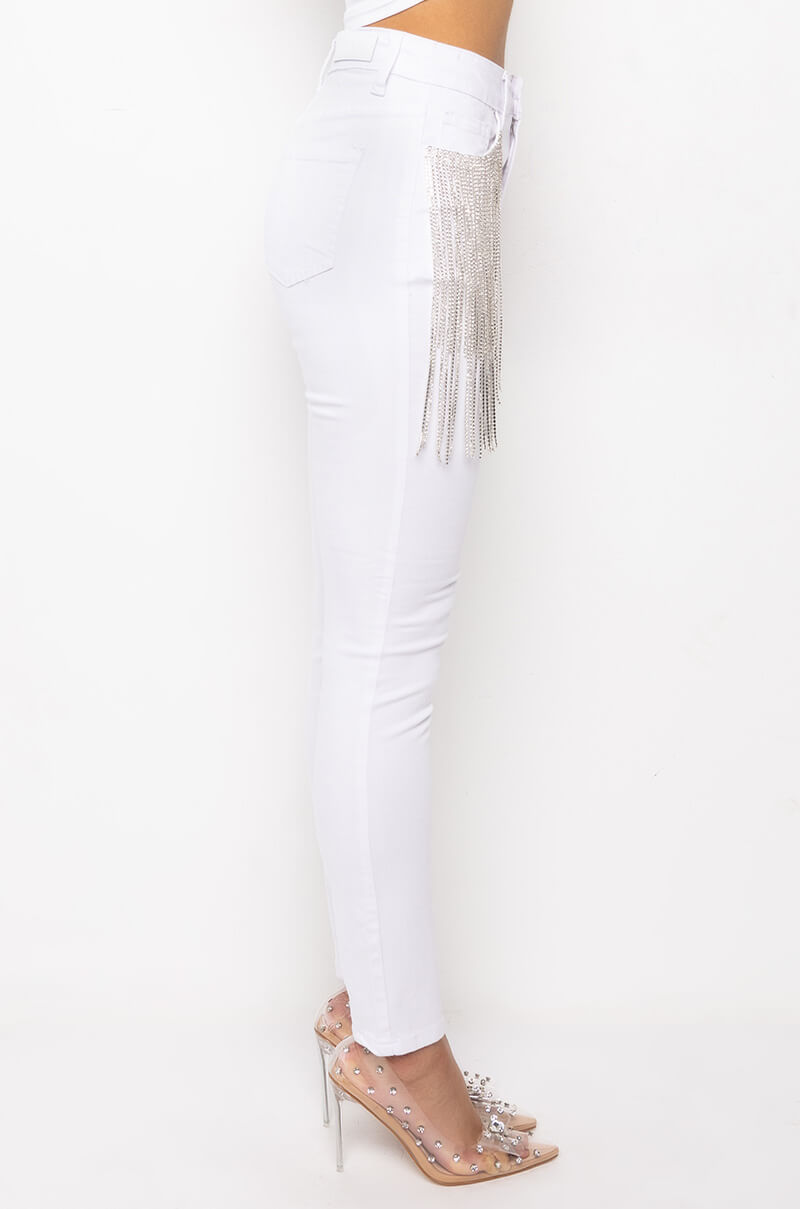 Back View Nothin Better Rhinestone Pocket Skinny Jeans