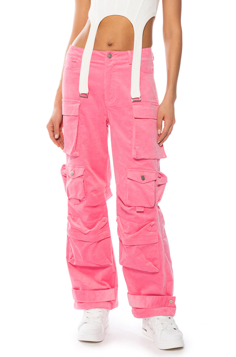 Front View Nothing But Corduroy Cargo Pants In Pink 0