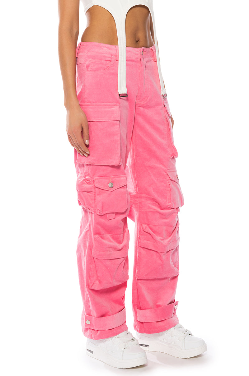Side View Nothing But Corduroy Cargo Pants In Pink 1