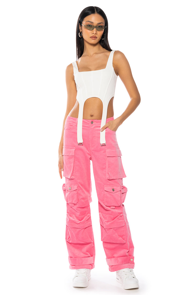 Back View Nothing But Corduroy Cargo Pants In Pink 2