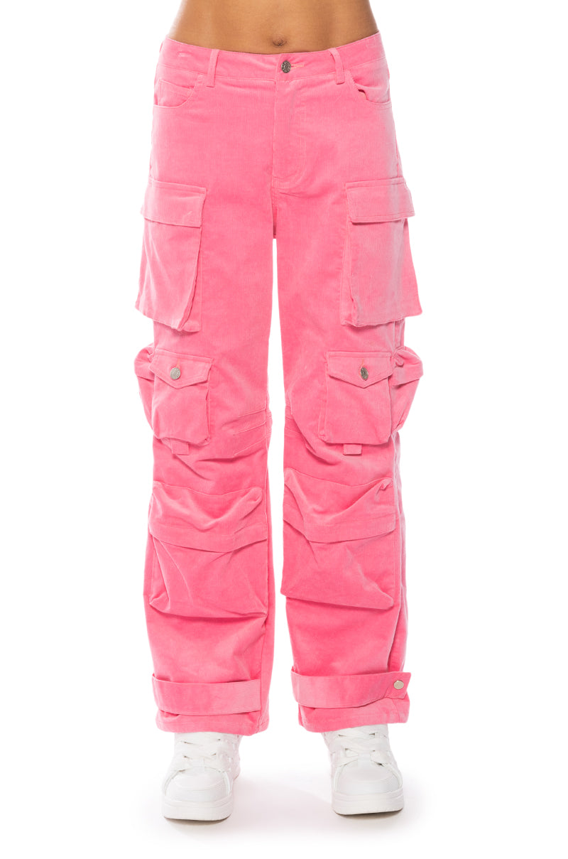 Detail View Nothing But Corduroy Cargo Pants In Pink 3