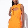 Front View Nothing New Mini Dress With Hoodie in Orange