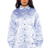 Front View Nothing Personal Quilted Satin Button Down Shirt Dress