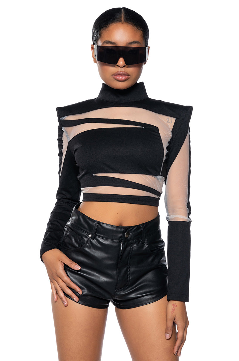 Front View Now Or Never Illusion Mesh Blouse