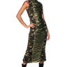 Front View Now You See Me Ruched Camo Midi Dress