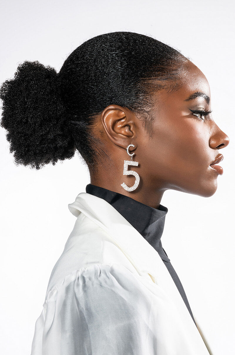 Front View Numbers Game Rhinestone Statement Earrings
