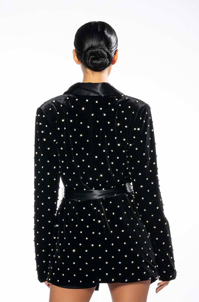 Full View Nye Velvet Blazer With Satin Lapel And Gems