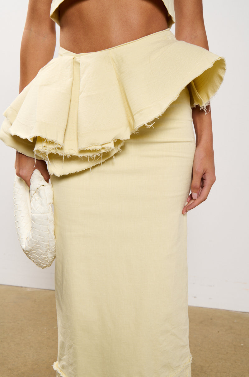 Extra View Ocean Breeze Ruffle Detail Stretch Linen Maxi Skirt