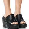 Front View Ocean Eyes Wedge Sandal In Black