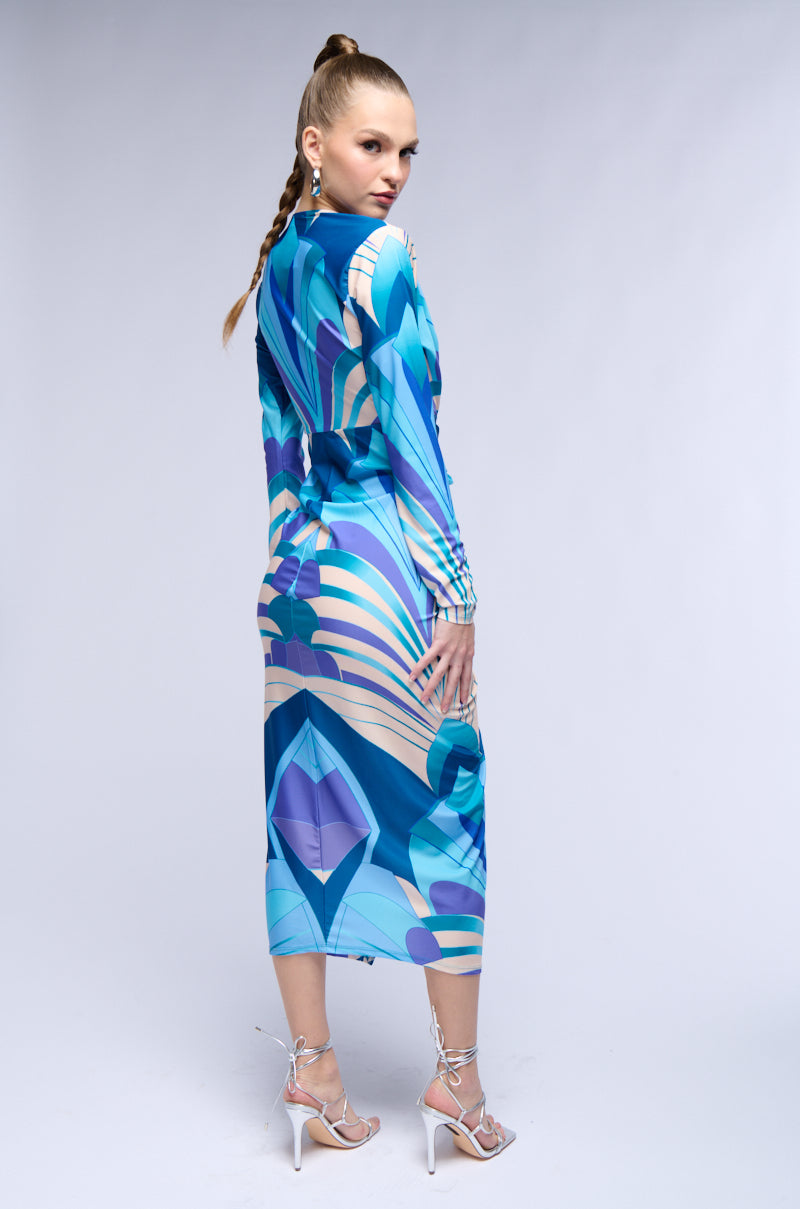ODETTE SCARF PRINT MIDI DRESS IN TEAL AKIRA ODETTE SCARF PRINT MIDI DRESS IN TEAL AKIRA