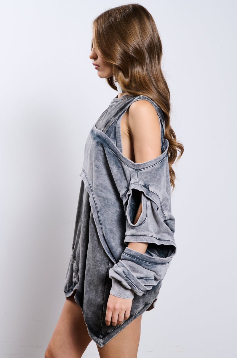 Back View Off Duty Mineral Wash Sweatshirt Dress