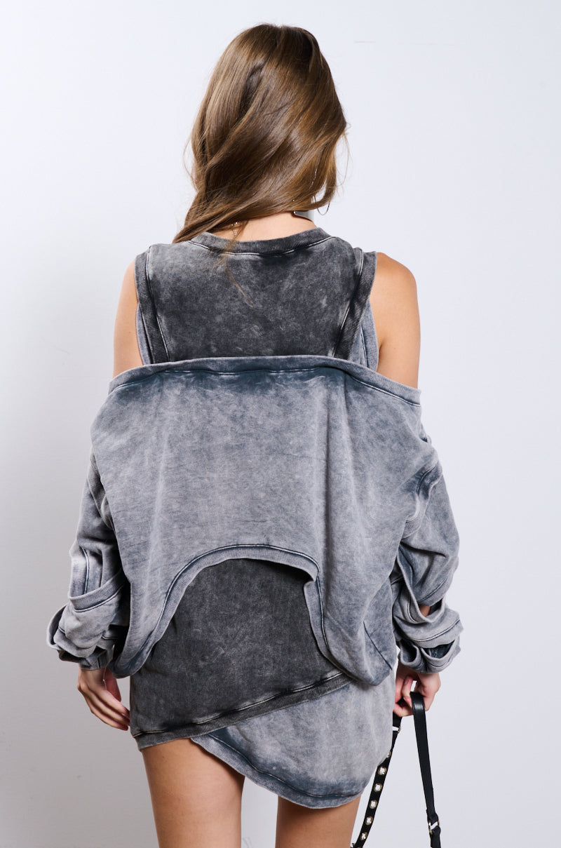 Detail View Off Duty Mineral Wash Sweatshirt Dress